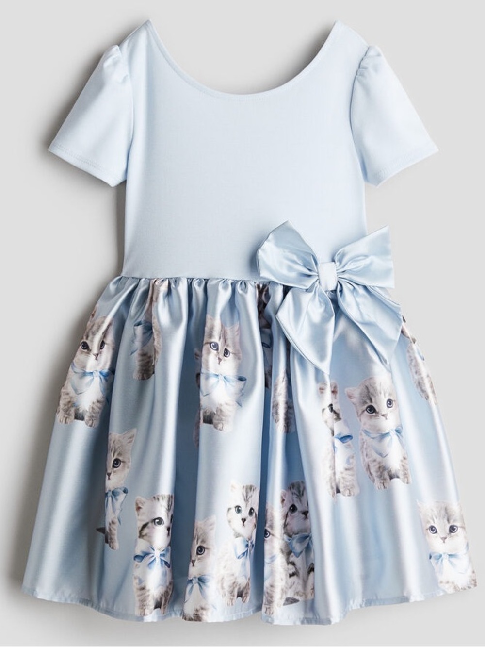 H&M Blue Kitten Print Bow Dress Girls Size 6X 7 Twirl Party Dress